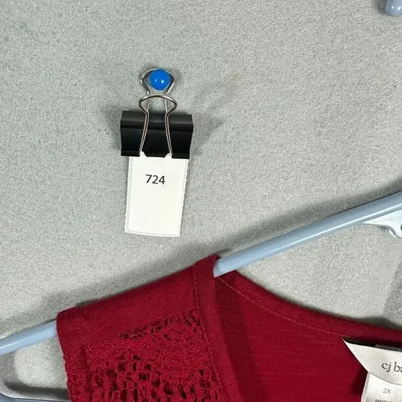 CJ Banks Womens Vest Sleeveless Lace Outer Blouse Red Pullover Plus Size 2X - Picture 13 of 14